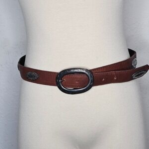 First Issue Leather Belt Brown Oval Buckle Western Concho Made USA Size Large